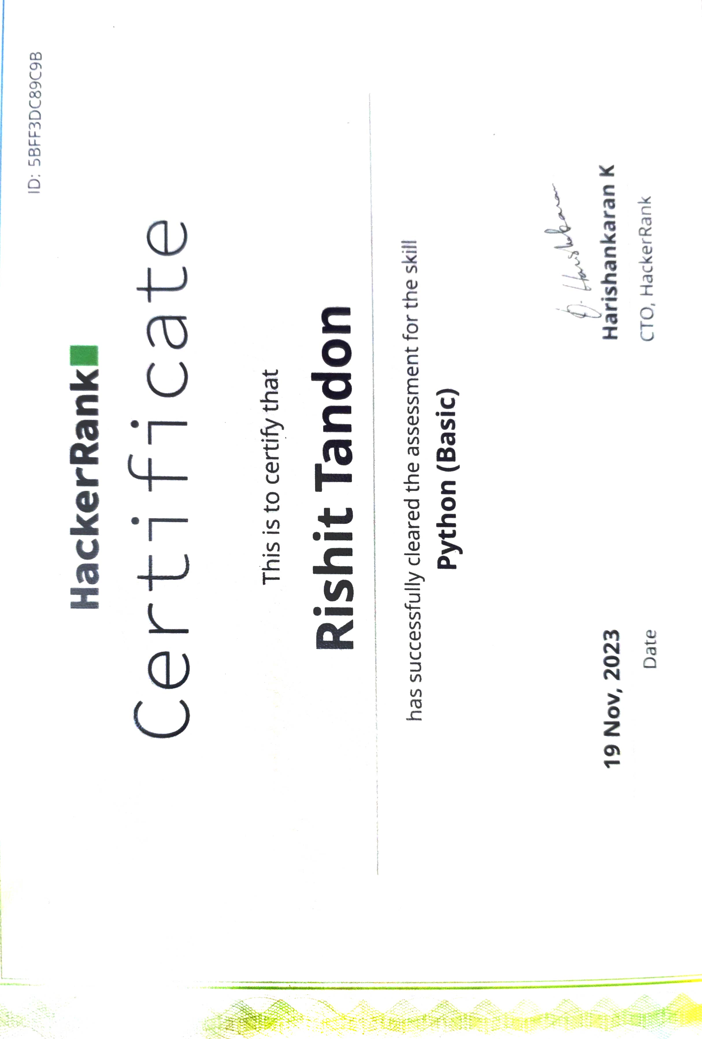 Certificate